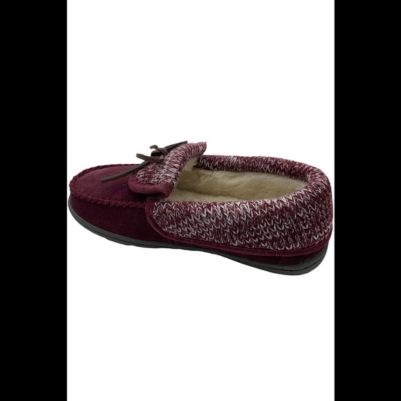 Clarks Suede Moccasin Slippers with Sweater Trim Burgundy - Medium - Picture 3 of 3